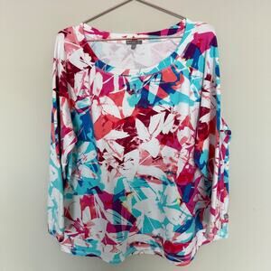 T by Talbots Womens Top 2X Floral Plus Size UPF 50+ Coastal Resortwear Beachy